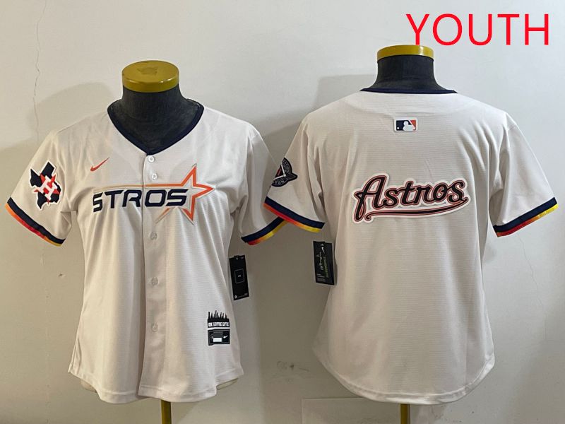Youth Houston Astros Blank Cream Three generations Joint Name 2025 Nike MLB Jersey style 41016